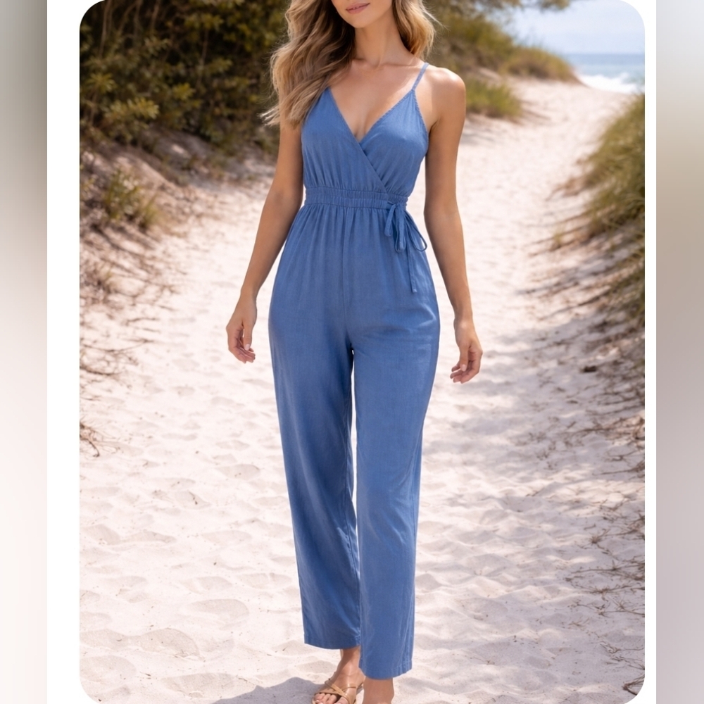 3/$20🎉 Japna Blue Tie Back Jumpsuit Size M | Sleeveless V Neck Romper